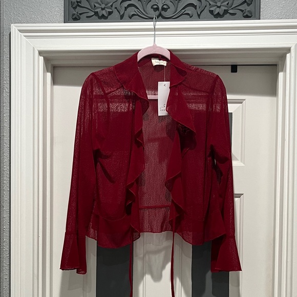 Chic Ruffle Red Jacket - Picture 1 of 6